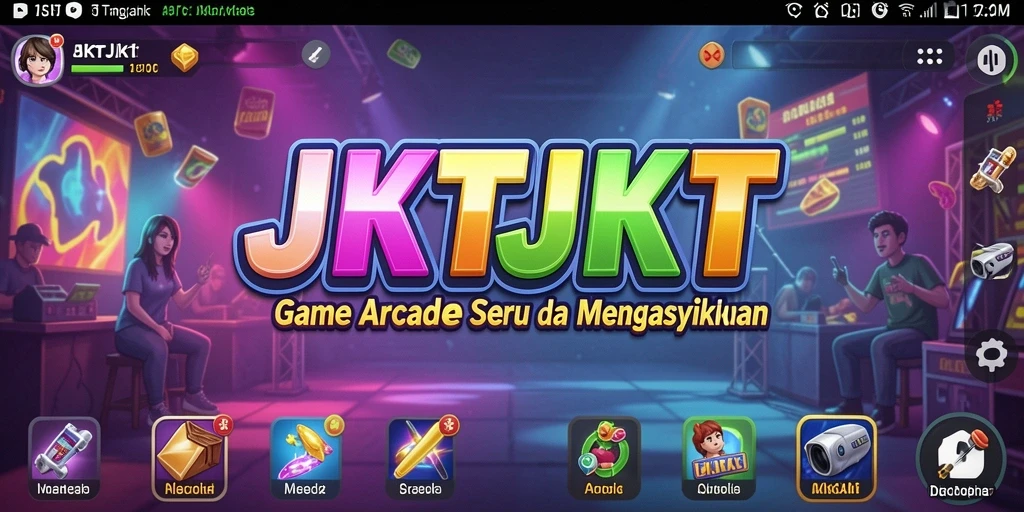 Tangkapan layar utama JKTJKT yang menampilkan gameplay Arcade yang dinamis.