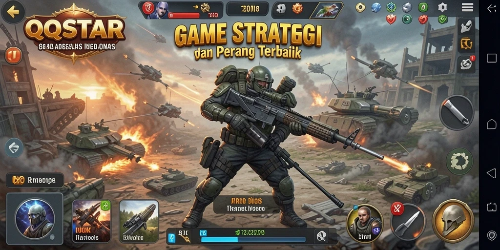Tampilan gameplay QQSTAR yang menegangkan dan seru dalam pertempuran strategis.
