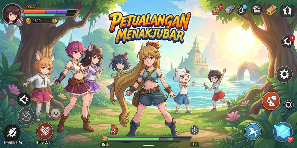 Tampilan gameplay RP62RP yang memukau dengan karakter anime.